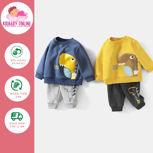 Bộ Quần Áo Bé Trai Chất Nỉ Da Cá Hình Khủng Log, Bộ Quần Áo Thu Đông Bé Trai- Bộ Quần Áo Nỉ Bé Trai Kidbabyonline K158