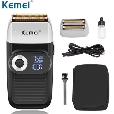 Máy Cạo Râu Khô Lưỡi Kép Công Suất Mạnh,Cạo Trắng Tóc,Cạo Fade Màn Hình LCD Cao Cấp Kemei Km 2026