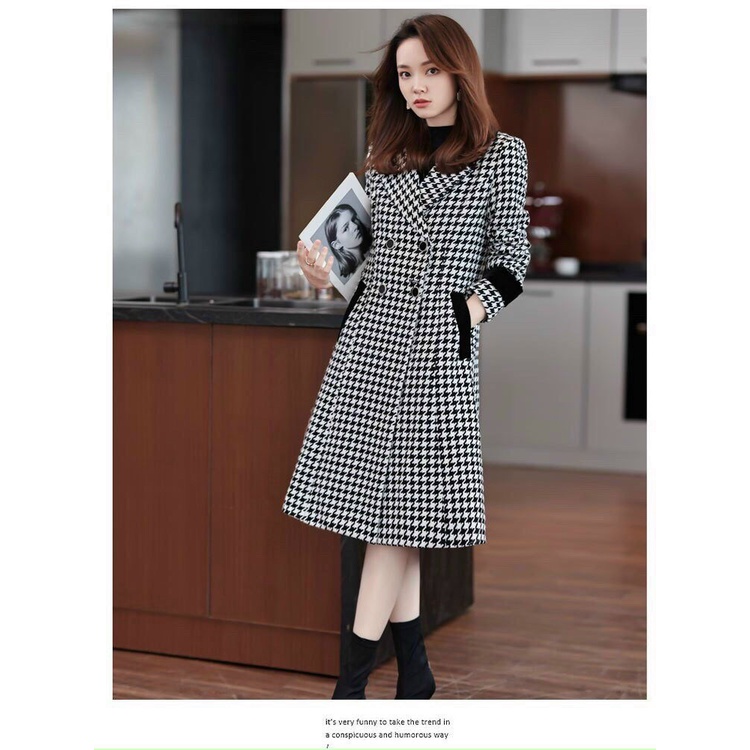 Áo Khoác Nữ, Áo Dạ Dáng Dài  Công Sở Họa Tiết Caro Túi Xéo Cổ Vest Hottrend Siêu Sang