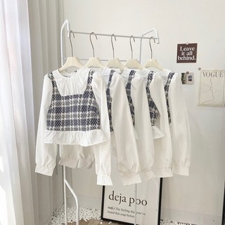 Áo babydoll thô phối dạ caro phong cách Hàn Quốc