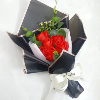 Hoa hồng sáp 5bông thơm Hương thơm vĩnh cửu túi quà tặng thiệp