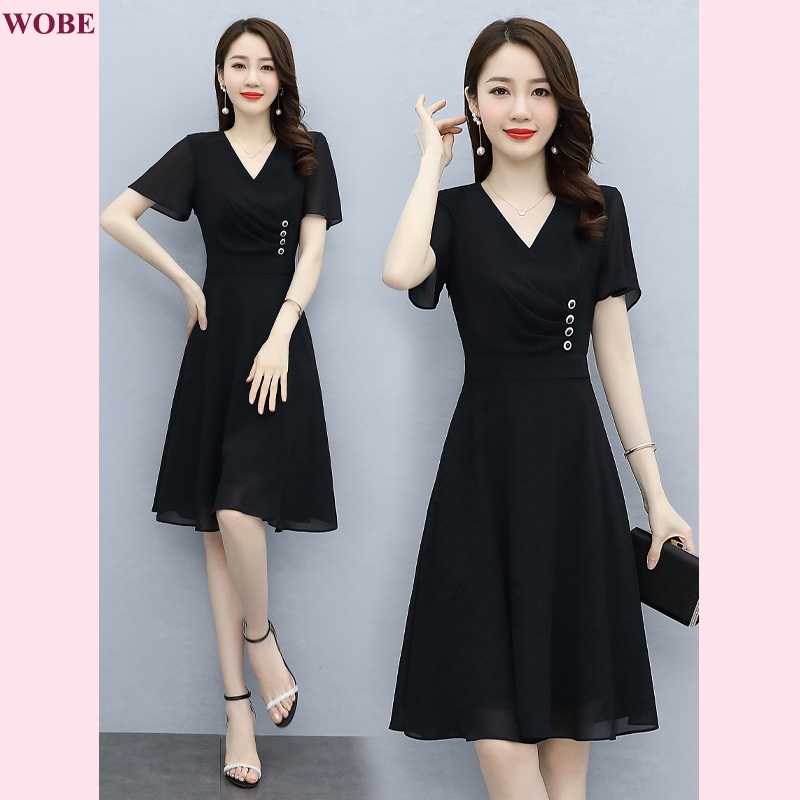 Đầm trung niên WOBE cho mẹ bigsize cao cấp dự tiệc sang trọng thiết kế dáng xoè đẹp HN11 ĐEN- WB WOMAN &amp; BEAUTY