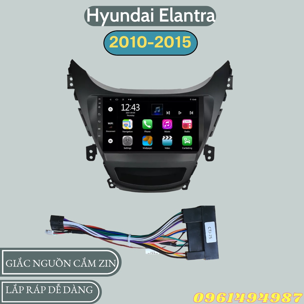 Mặt dưỡng 9 inch Hyundai Elantra kèm dây nguồn cắm zin theo xe dùng cho màn hình DVD android 9 inch