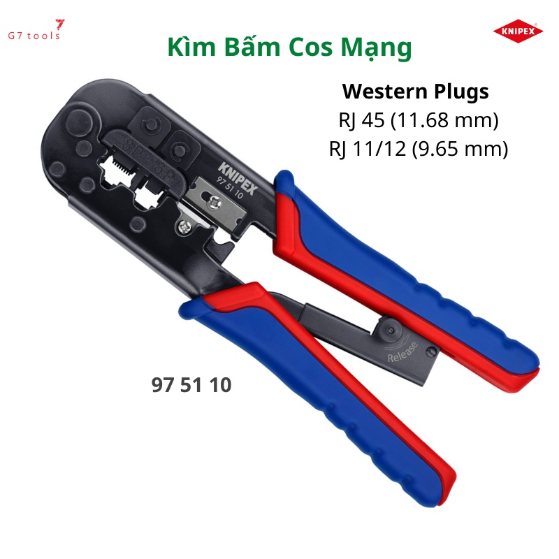 Kìm Knipex 97 51 10 Bấm Cos Mạng RJ 11/12 và RJ 45 Chiều Dài 190mm