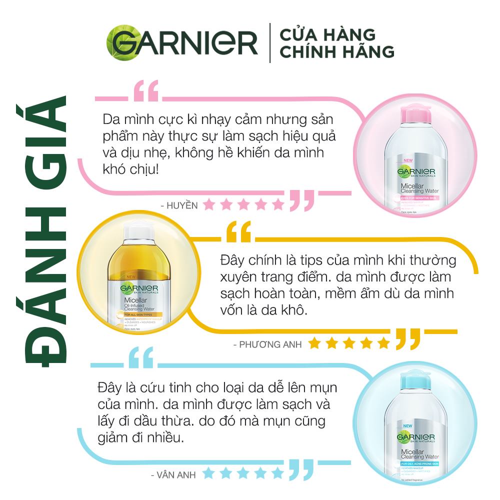 Nước Tẩy Trang làm Sạch Sâu Garnier Micellar Cleansing Water / 125ml - 400ml
