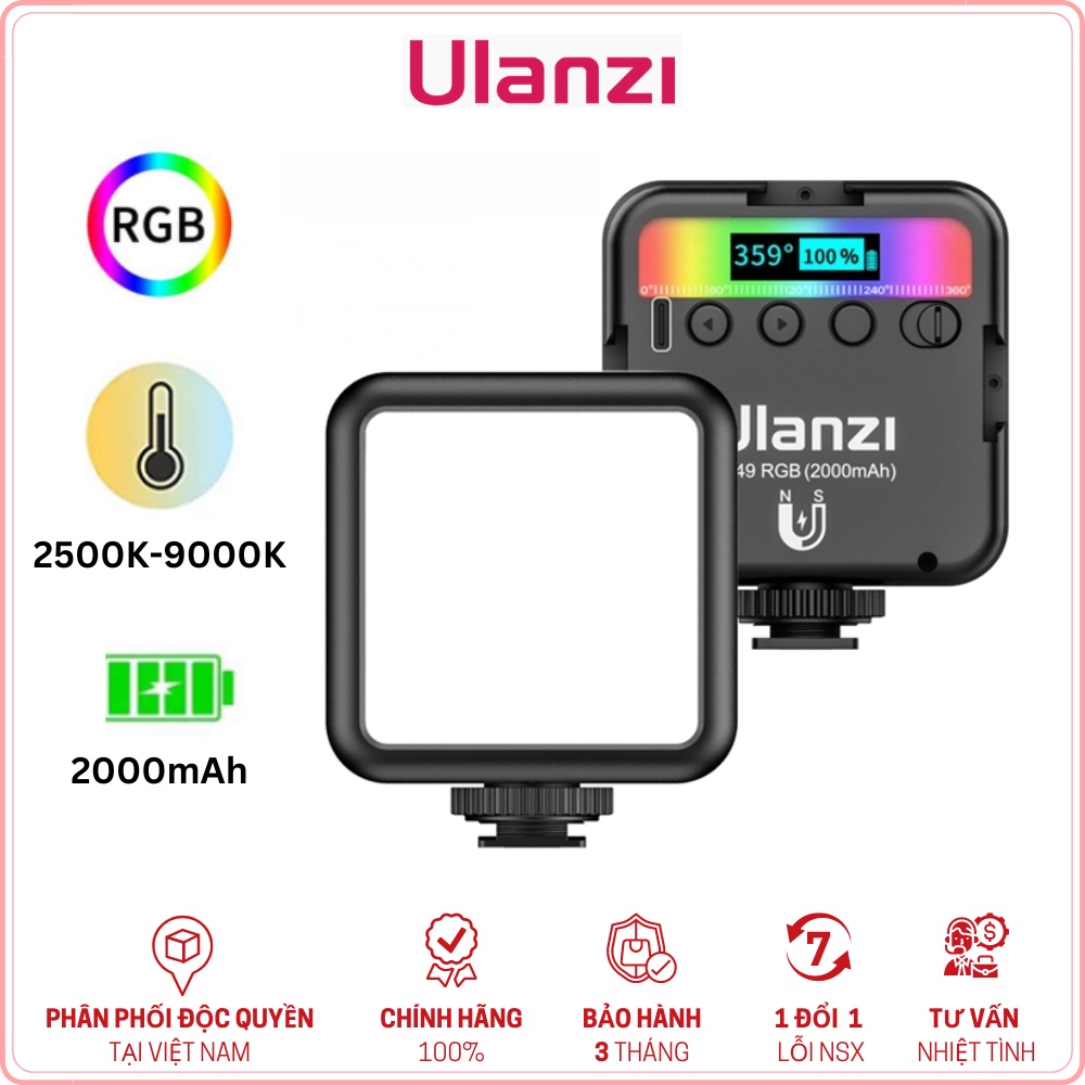 ULANZI VL49 RGB (2500-9000K) - HÀNG CHÍNH HÃNG - Đèn Led Đổi Màu RGB, tích hợp pin 2000mAh