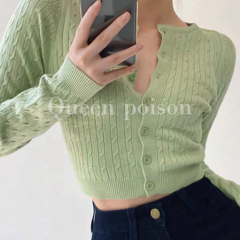 Áo Khoác Cardigan Lửng Tay Dài Eo Cao Quyến Rũ Trẻ Trung Phong Cách Retro Cho Bạn Gái