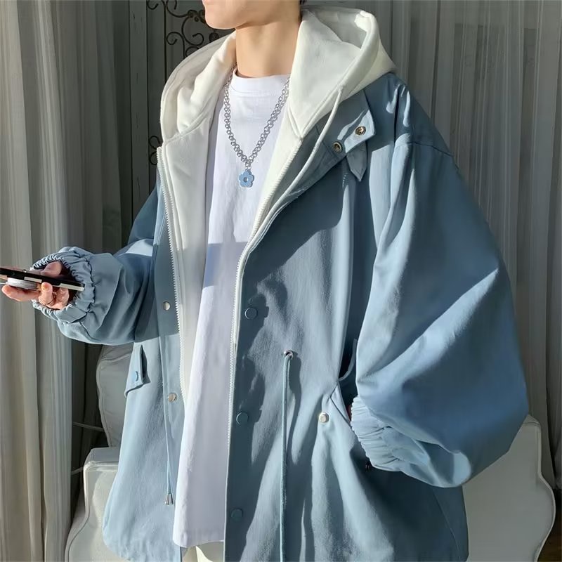 Áo Hoodie Giả Hai Lớp Phong Cách vintage Thời Trang Xuân Thu Cho Nam