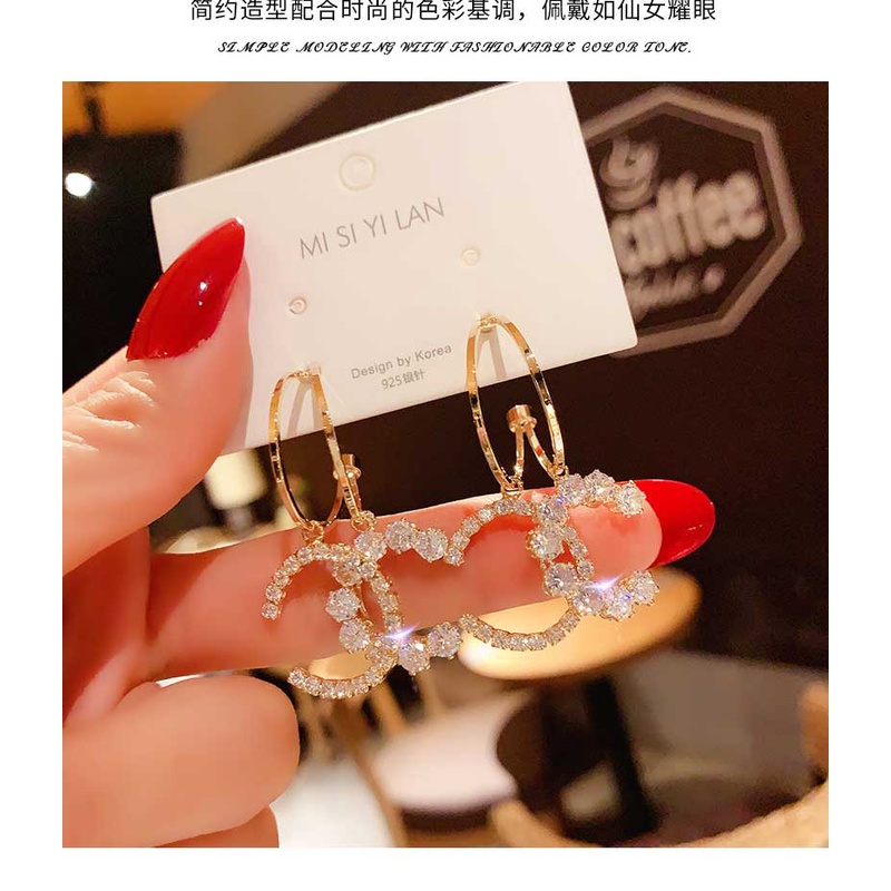 Khuyên Tai Kim Bạc Đính Kim Cương Cao Cấp Phong Cách Hàn Quốc Thời Trang Cho Nữ