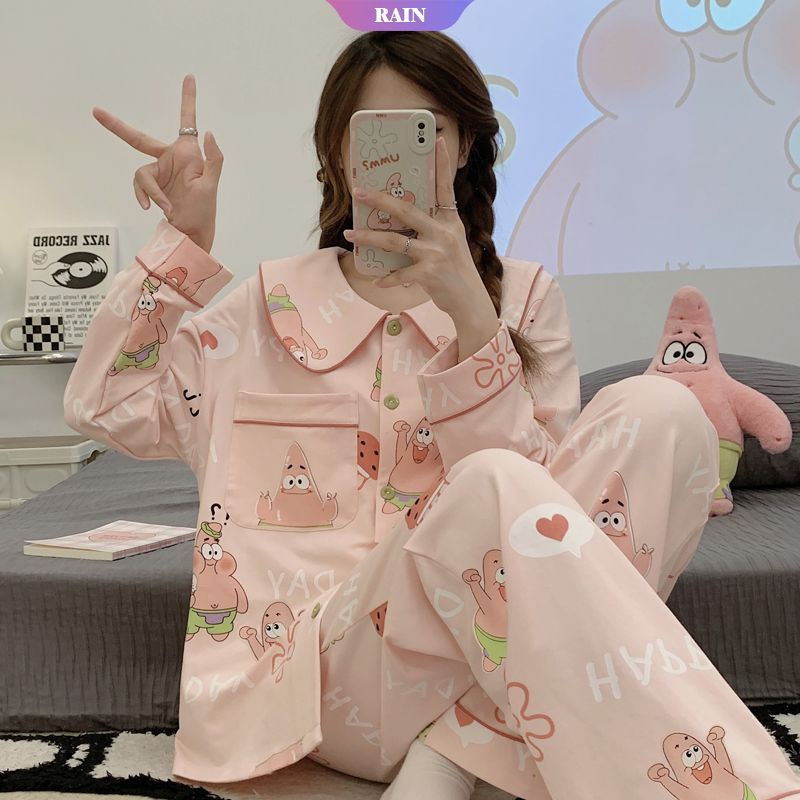 Bộ Đồ Ngủ Tay Dài In Họa Tiết Hoạt Hình Patrick Star Girl Phong Cách Nhật Bản Ngọt Ngào Thời Trang Xuân Thu Cho Nữ