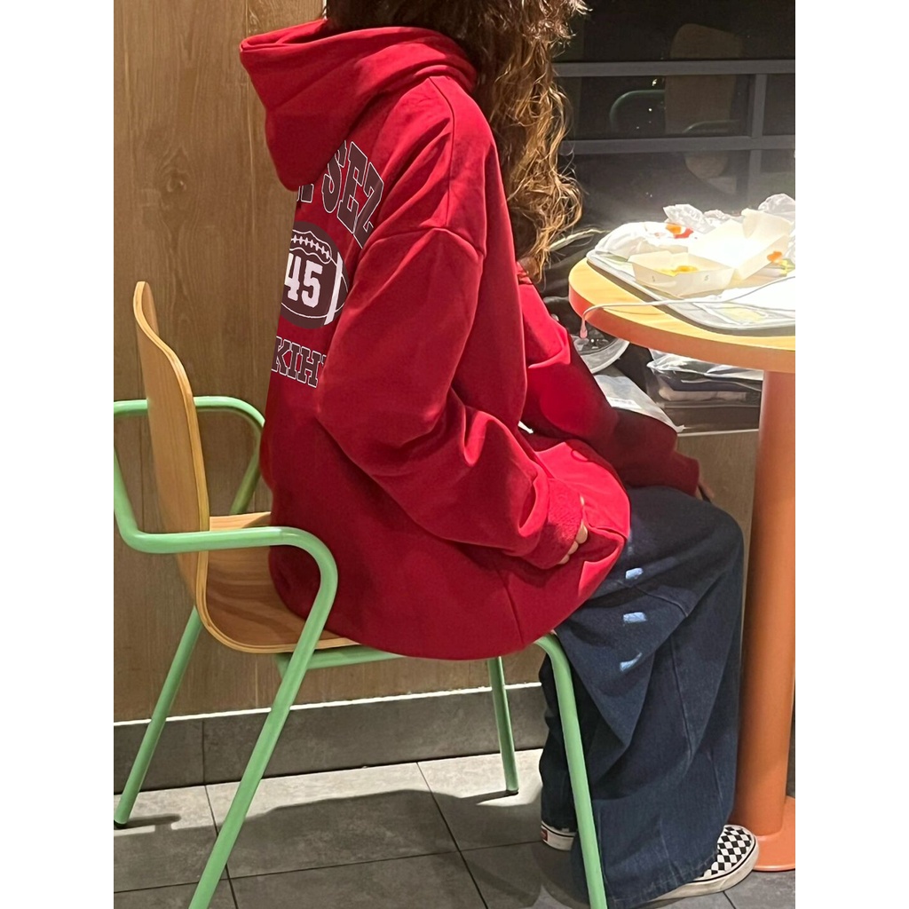 SELVZE Áo hoodie cotton Tay Dài Dáng Rộng In Họa Tiết Phong Cách vintage Mỹ Cho Nữ
