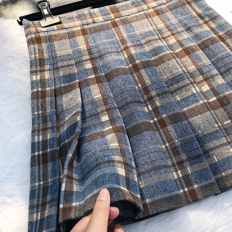 Chân Váy Len Chữ A Lưng Cao Xếp Ly Sọc Ca Rô Thời Trang Thu Đông Mới 2022 Cho Nữ