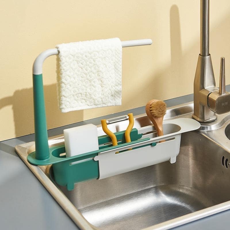 Khay rút Để Rẻ Rửa Bát Có Chỗ Treo Khăn Gác Chậu Rửa Thông Minh