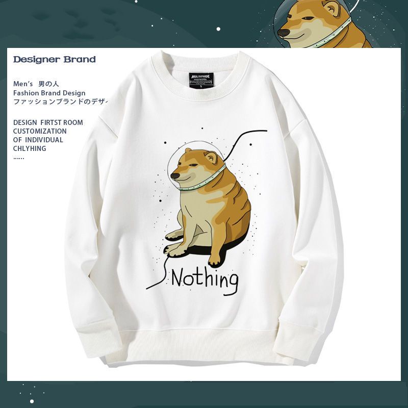 Funeral Series Akita Shiba Inu Áo Nỉ Cổ Tròn Tự Dính Không Dây In Hình Chó Shiba Cheems Cho Nam Và Nữ San