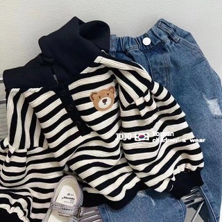 Áo Hoodie Tay Dài Kẻ Sọc Thêu Họa Tiết Thời Trang Mùa Thu Hàn Quốc Mới 2022 Dành Cho Bé Gái