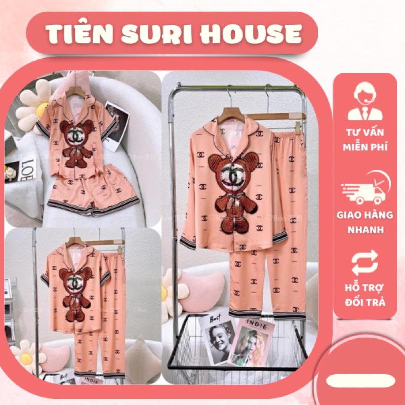Đồ Bộ Pyjama Lụa Latin Thiết Kế Cao Cấp Booboo Gấu Nâu- Tiên Suri House