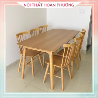 Bộ bàn ăn 4 ghế song tiện, mặt gỗ tự nhiên phũ mdf kháng nước chống bám bẩn