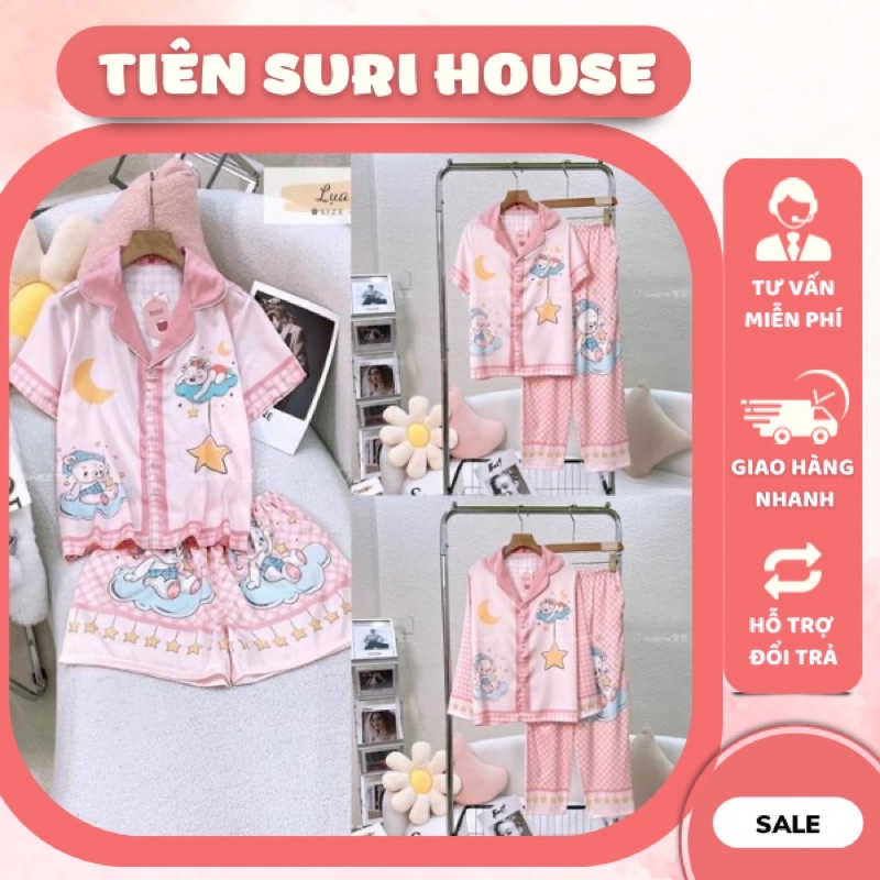 Đồ Bộ Pyjama Tơ Lụa Cao Cấp Booboo Hồng Baby/ Gấu Xanh- Tiên Suri House