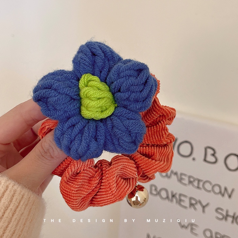 Dây Buộc Tóc Cao Su Bọc Vải Len Họa Tiết Hoa Đơn Giản Thời Trang Cho Nữ