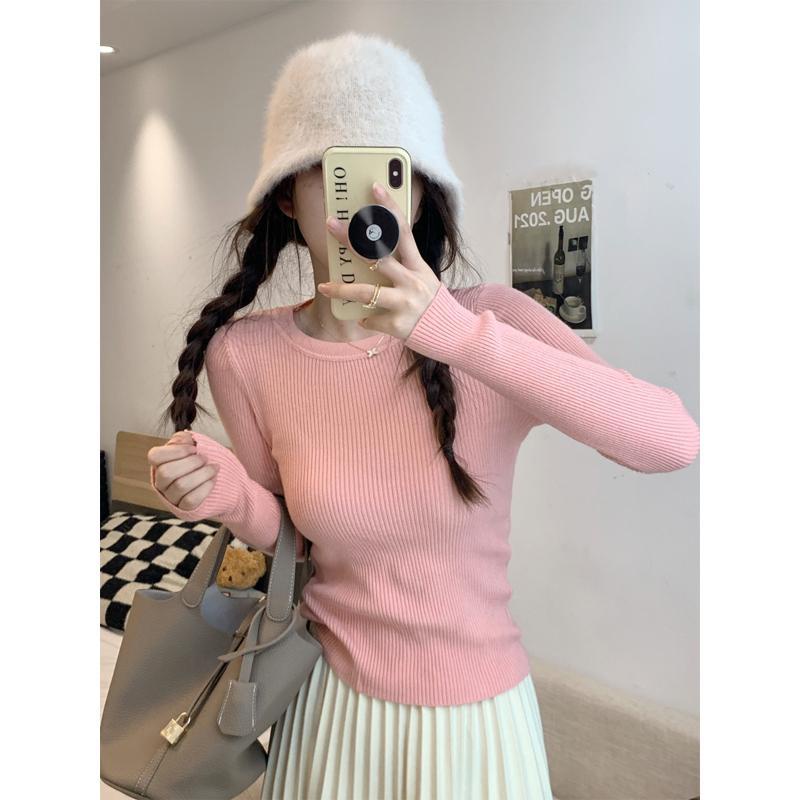 Áo Len Tay Dài Cổ Tròn Màu Trơn Thiết Kế Mỏng Kiểu Dáng Mới Thời Trang Dành Cho Nữ