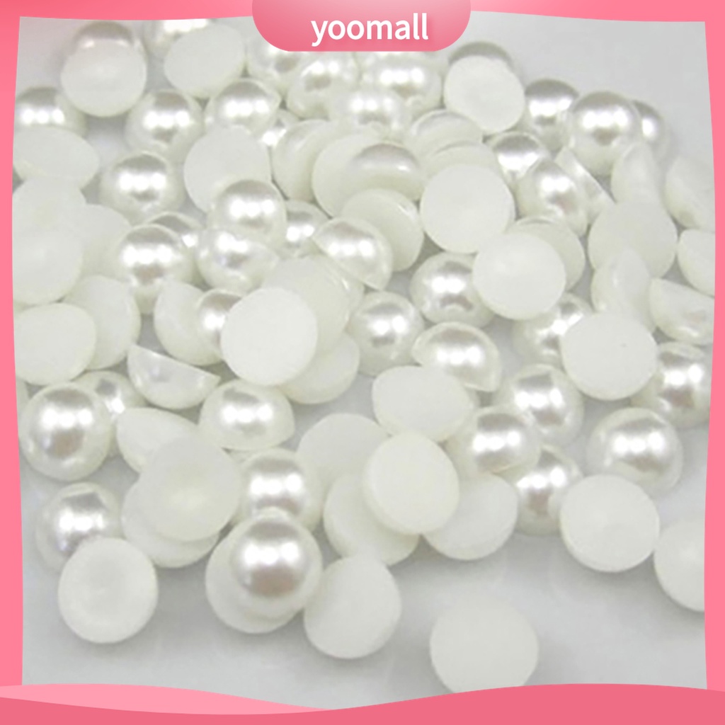 (Yoomall) Set 200 Hạt Ngọc Trai Giả Nửa Đầu Phẳng 6mm Màu Trắng Đính Trang Trí Móng Tay