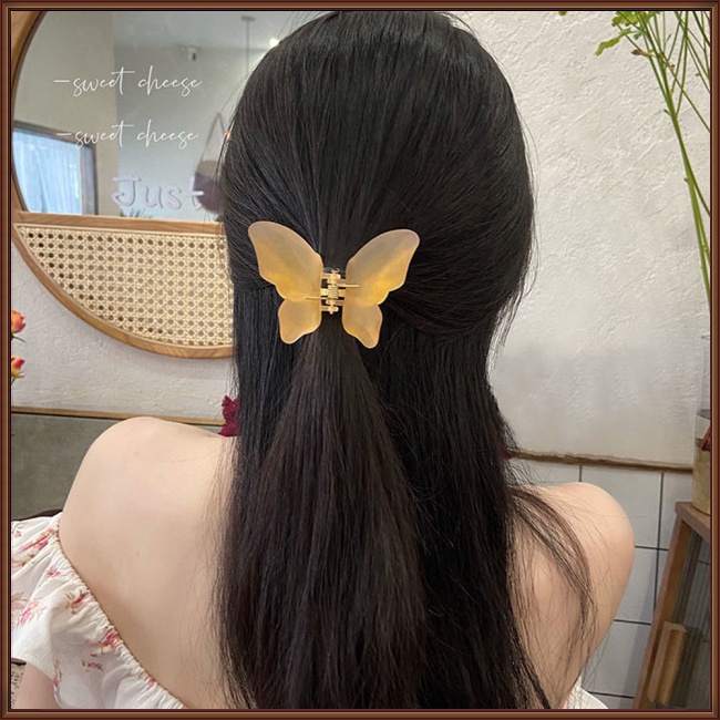 Kẹp Tóc Acrylic Màu Trơn Hình Bướm Dễ Thương Chống Trượt Cho Nữ