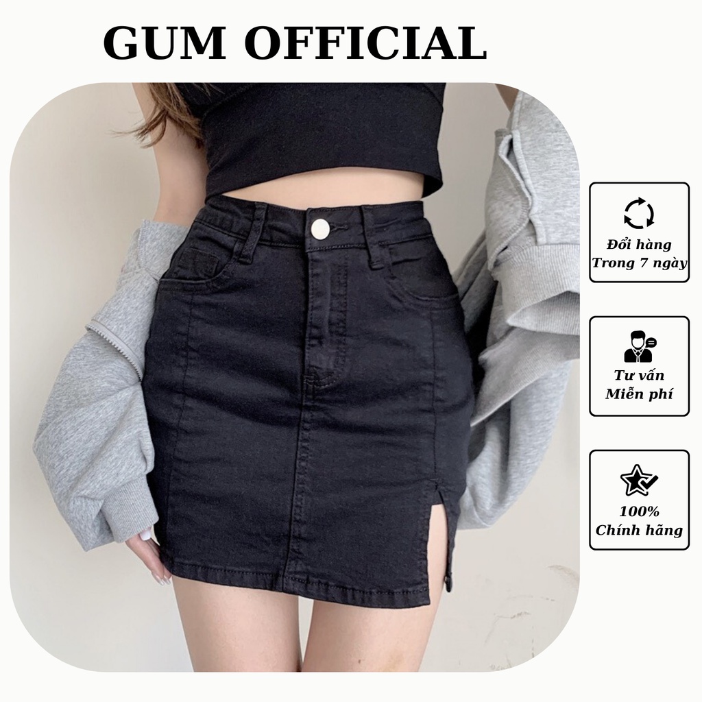 Chân váy kaki jeans chữ A GUM OFFICIAL xẻ đùi , chân váy bò ngắn đen trắng tôn dáng
