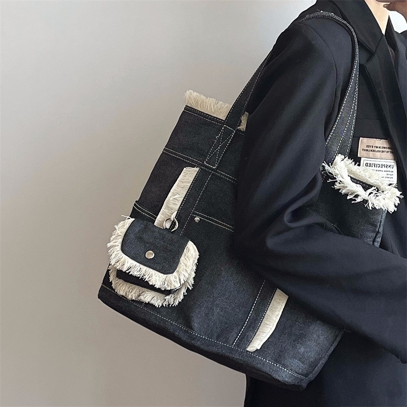 Túi đeo vai IELGY cỡ lớn chất liệu denim thiết kế đơn giản thời trang cho nữ