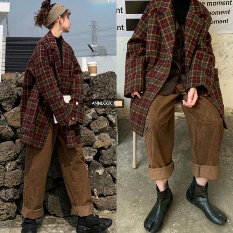 (Hàng Đẹp)Ảnh thật 3 hình cuối-2W87.Áo khoác kẻ caro vintage thu đông phiên bản Hàn Quốc