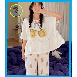 Đồ Bộ Ngủ Hình Gấu , Quần Ống Rộng