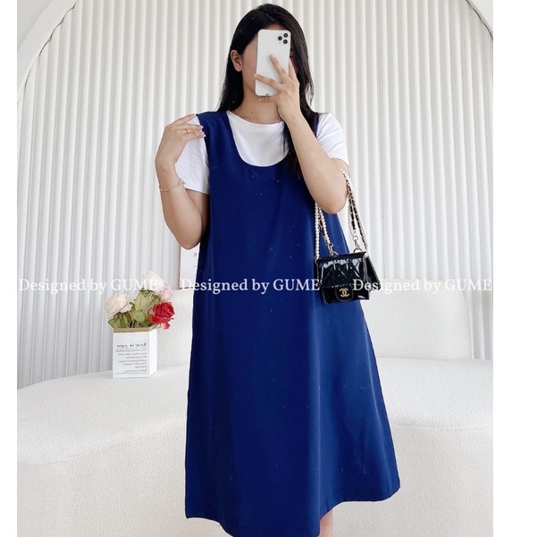 Yếm bầu công sở, loại rời yếm dễ mix các loại áo, màu xanh than, có túi sườn và cúc eo MYC1217 -  kèm ảnh thật