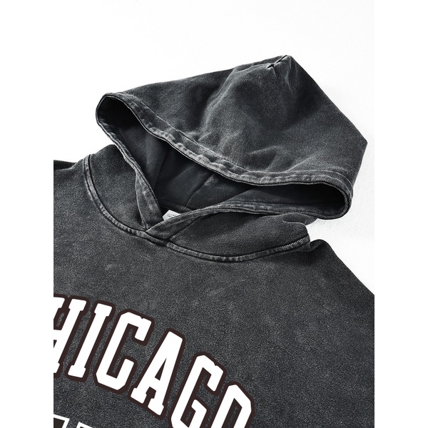 Áo hoodie wash oversize Uninor chất nỉ chân cua 100% cotton mũ 2 lớp in hình Chicago