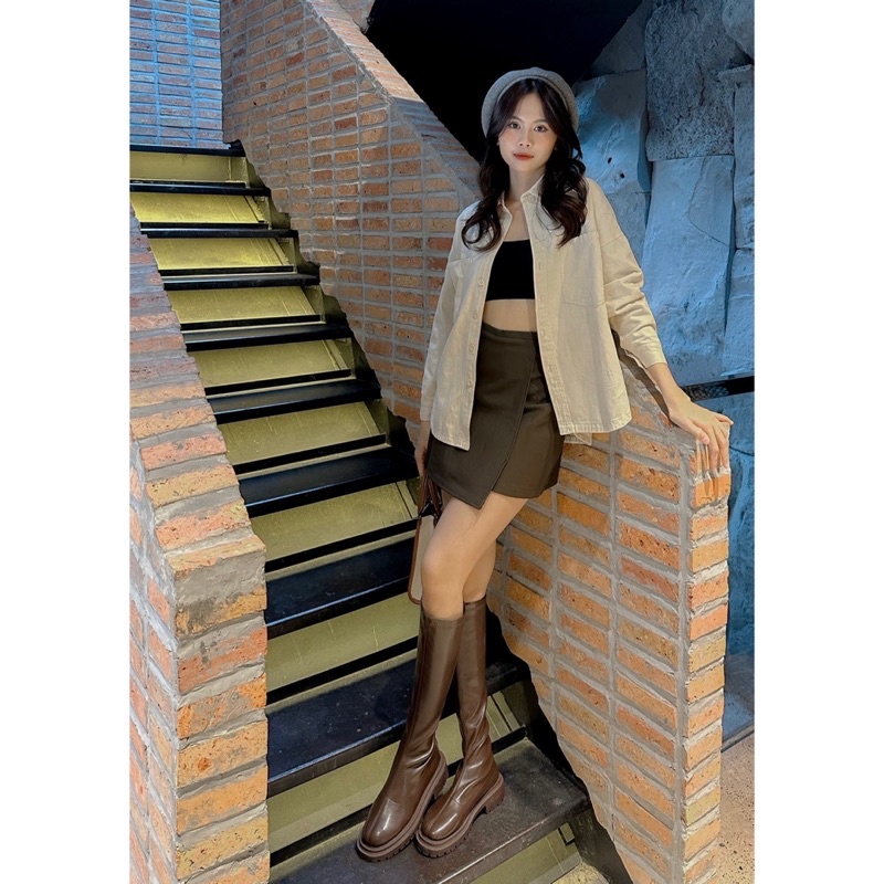 Áo Sơmi Kaki - Trơn - 2 Túi To - Tay Dài