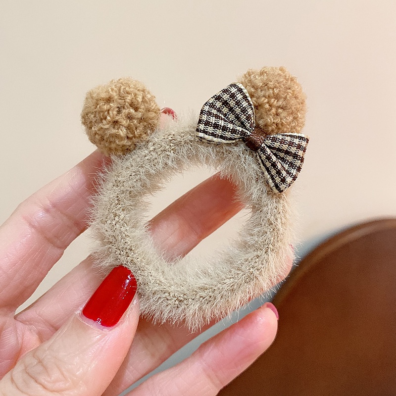 Cột tóc lông nhung màu trà sữa tai gấu dễ thương phong cách Hàn Quốc - Selenshop