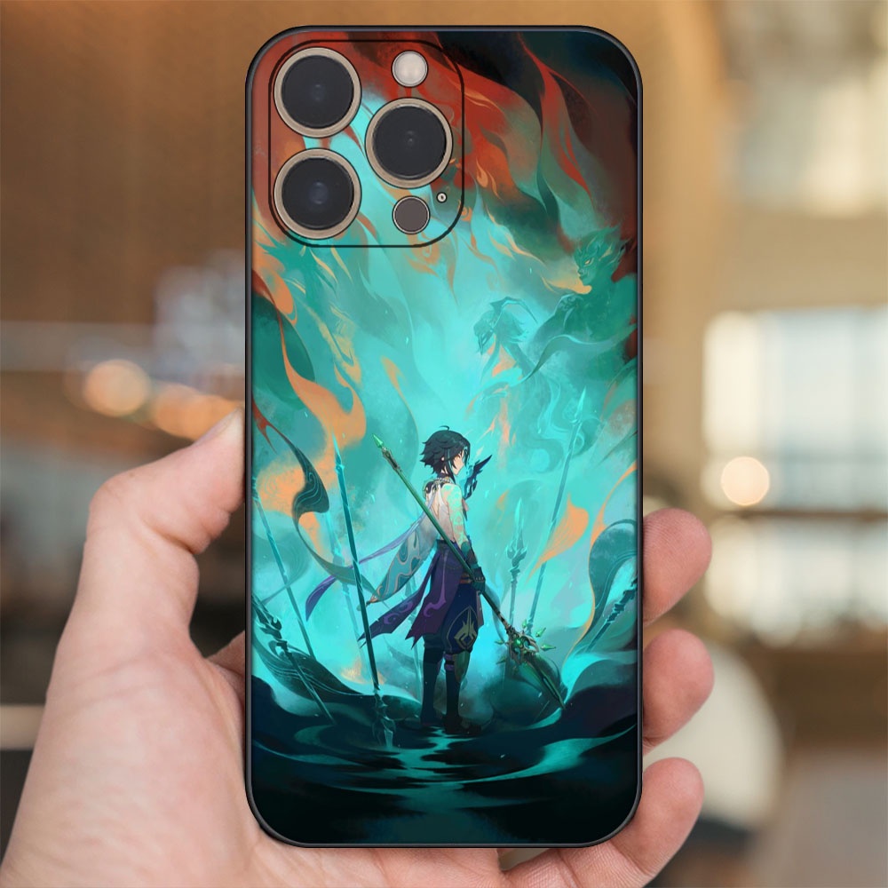 Ốp lưng iPhone 14 Pro dẻo đen cạnh vuông in hình Xiao Genshin Impact