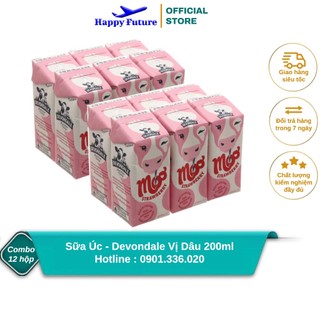 [Combo 12 Hộp] Sữa Tươi Devondale Dâu Giàu Canxi 200ml - Nhập Khẩu Úc