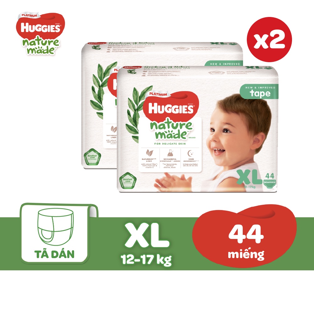 [HUGFEB15 -10% max 60k đơn 400k] Combo 2 Tã Dán Huggies Platinum Nature Made Size XL44