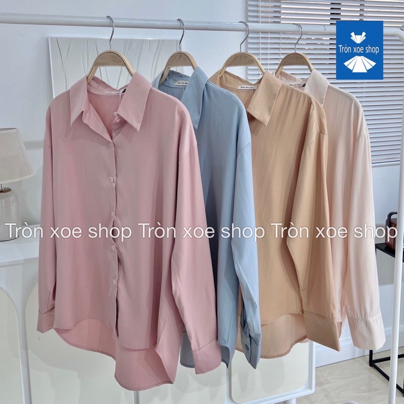 Áo Sơ Mi Lụa 2 Da Cao Cấp Sang Trọng 4 màu Công Sở form Hàn Quốc tay dài Tròn Xoe Shop (ảnh tự chụp)