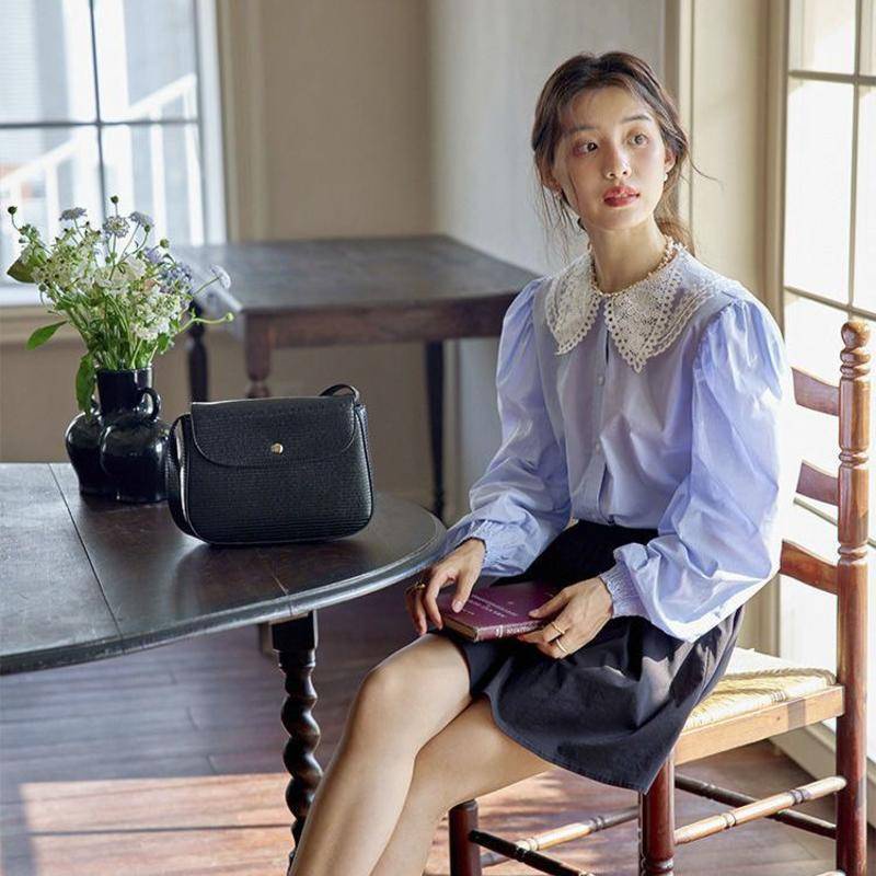 Áo Sơ Mi Tay Dài Cổ Búp Bê Phối Ren Phong Cách Pháp Cổ Điển Thời Trang Cho Nữ