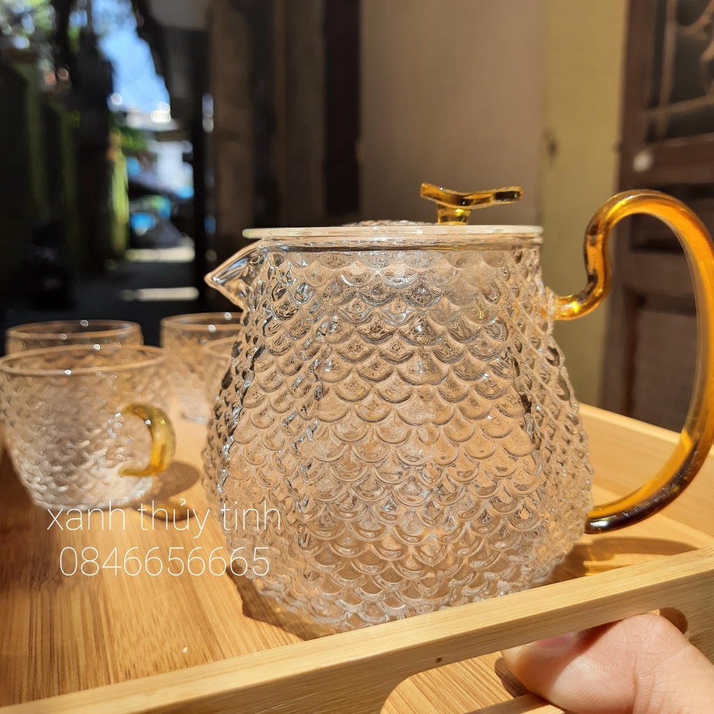 Bộ ấm trà thủy tinh chịu nhiệt cao, bộ ấm vẩy cá, dung tích ấm 600ml - AT41