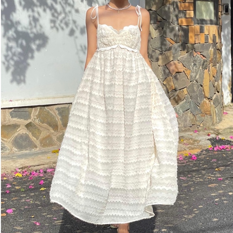 RECHIC Đầm maxi Bellise kiểu hai dây thắt nơ dáng chiết eo gợi cảm nữ tính phù hợp đi du lịch biển