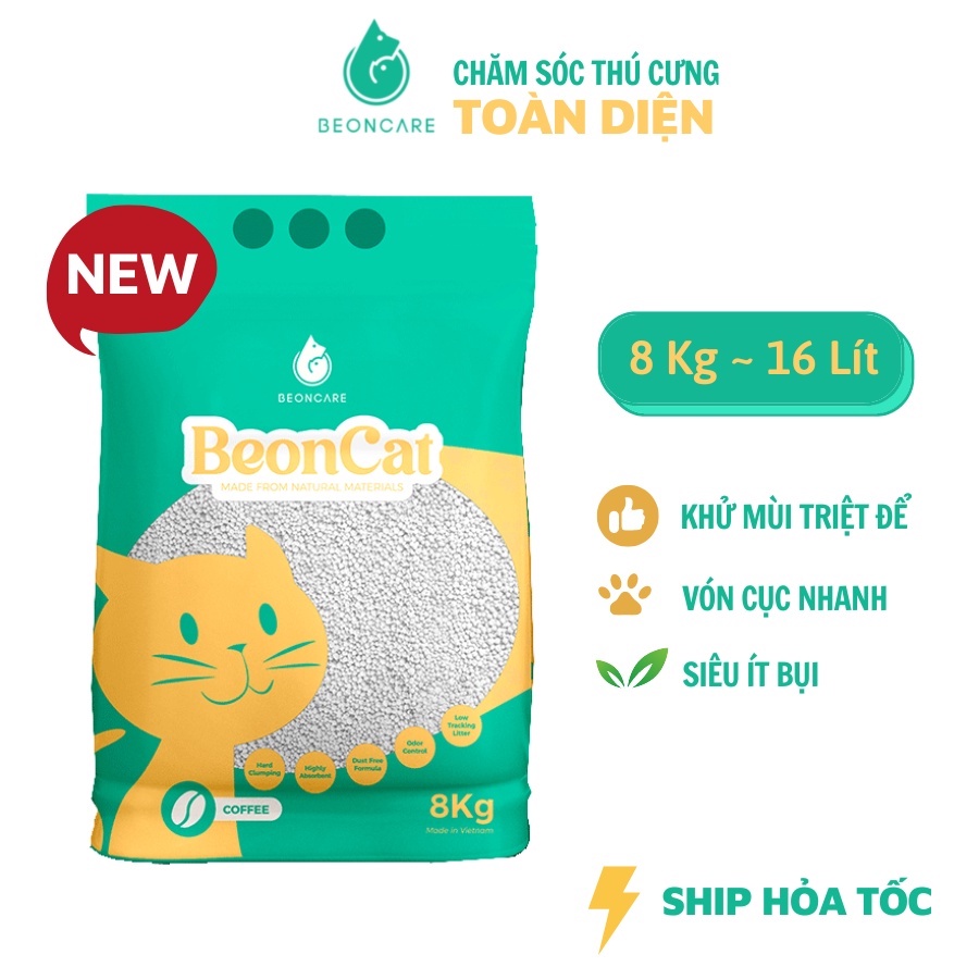 Cát vệ sinh cho mèo Beoncat 8kg (tương đương 18 Lít) Siêu vón, Khử mùi triệt để, diệt khuẩn, không bụi