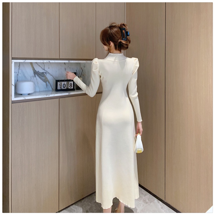 Đầm Len Dài Qua Gối Tay Dài Phồng Màu Trơn Thời Trang Cho Nữ