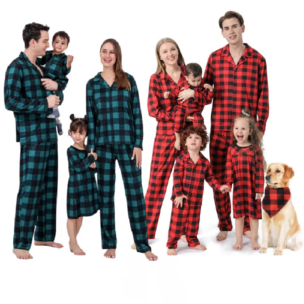 Bộ Đồ Ngủ Pijama Gia Đình Họa Tiết Caro Bằng Vải cotton Thời Trang Giáng Sinh