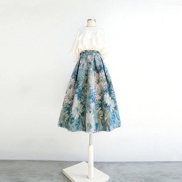 Chân Váy Chữ a Lưng Cao Họa Tiết Tranh Sơn Dầu Hepburn Mẫu Mới 2022