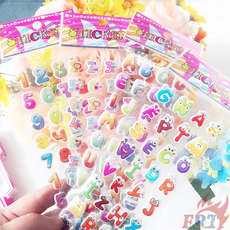 1 Miếng Dán Sticker BẢNG CHỮ CÁI, HOẠT HÌNH, CHỮ SỐ dán đồ chơi, nón bảo hiểm cho bé