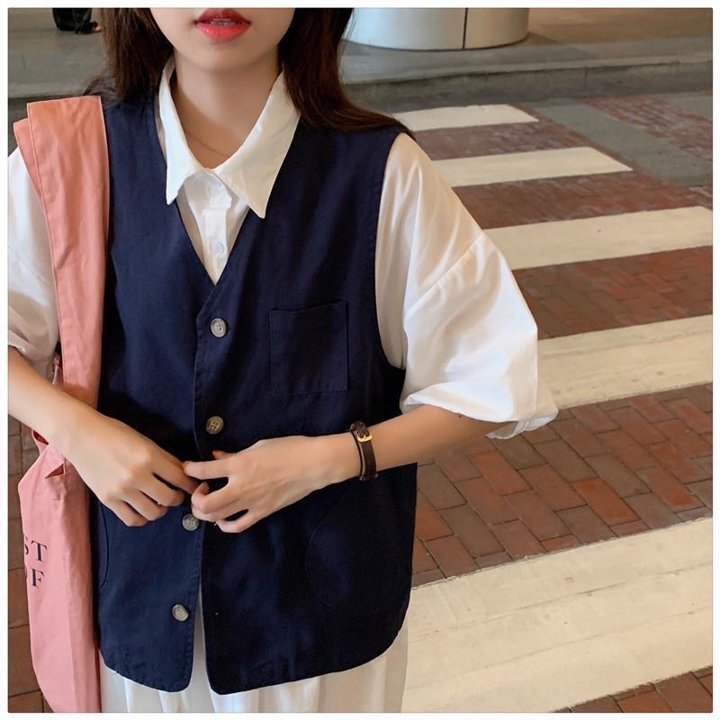 Áo Gile Vải Trơn Màu Basic Unisex Phong Cách Nhật Bản Dễ Phối Đồ