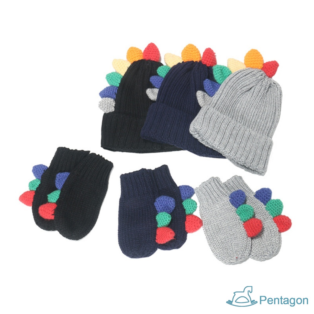 Mũ Beanie Kèm Găng Tay Hình Khủng Long Dễ Thương Cho Bé