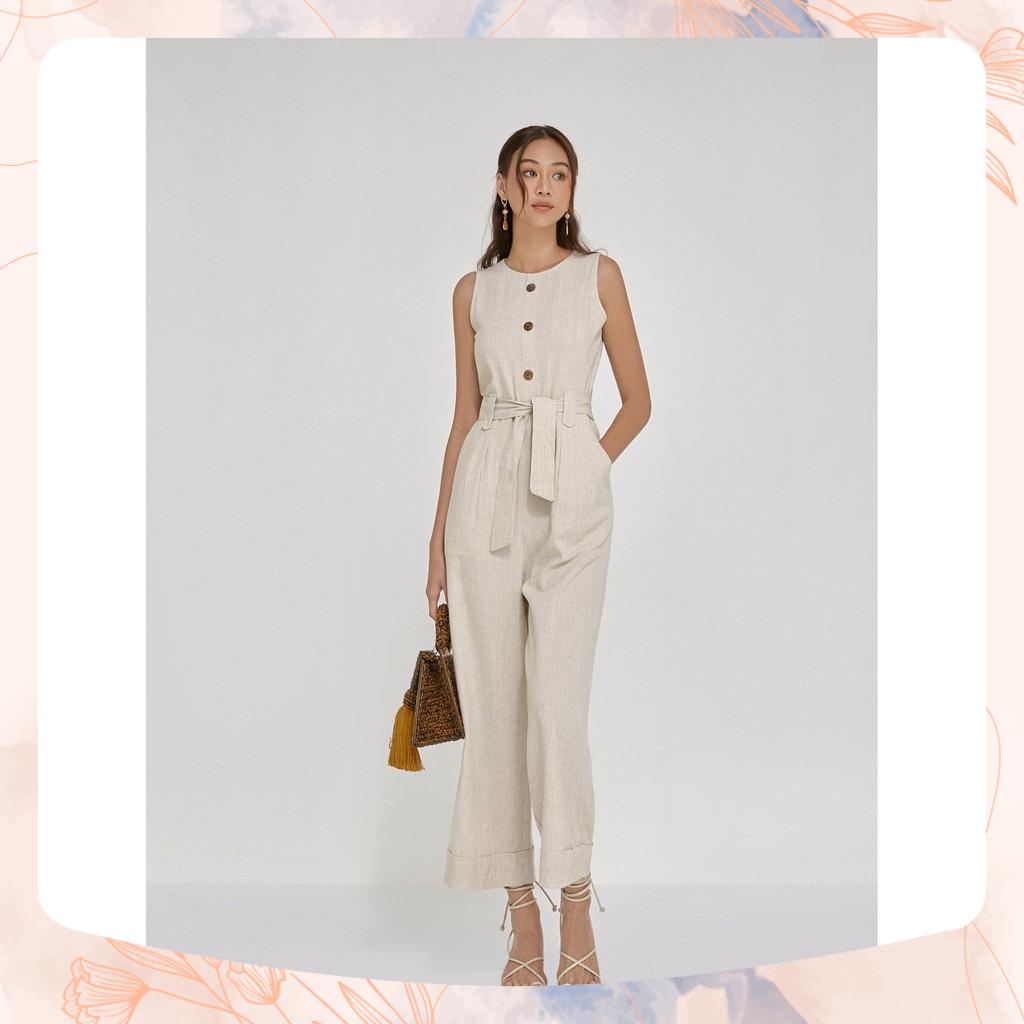 Jumpsuit nữ YV LE & CO vải Linen màu kem quyến rũ, tinh tế