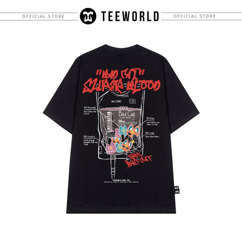 Áo thun Teeworld SUPER BAD BLOOD - TW BAD CAT T-shirt Trắng Đen Form Rộng Unisex Nam Nữ *